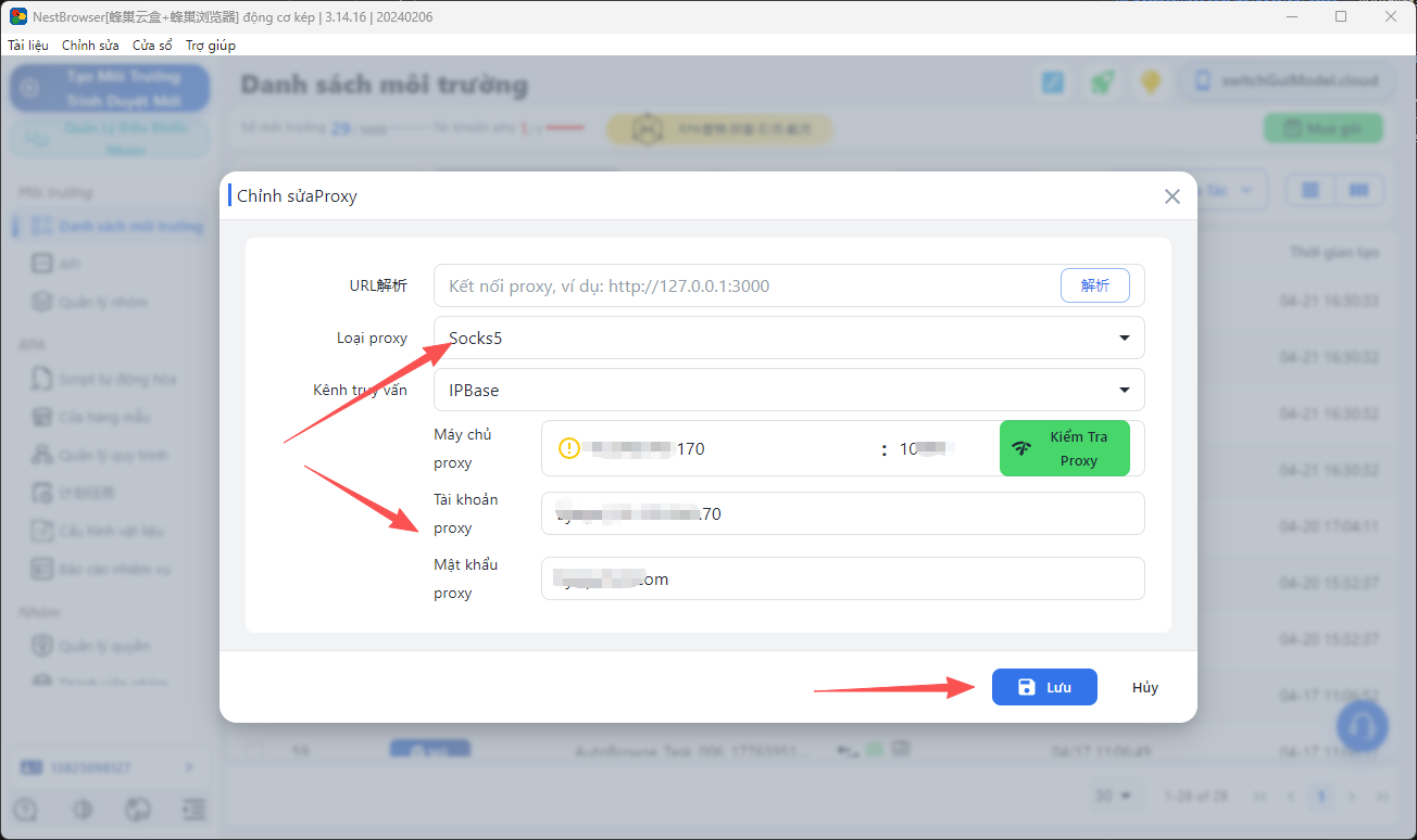 Cài đặt proxy cho Browser Fingerprint on NestBrowser